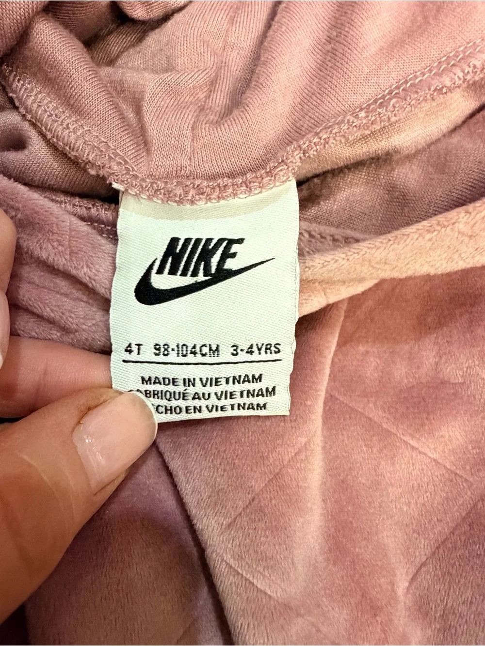 Nike Girls Quilted Velour Hoodie & Joggers Set in Dusty Pink 4T